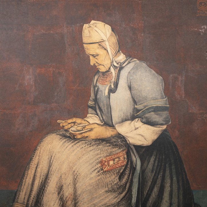 Walter Sauer - Portrait de vieille bretonne à la tasse de potage 